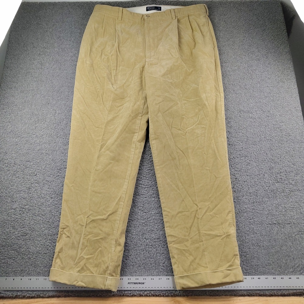 VTG Polo Ralph Lauren Pants Mens 40x32 Pleated Corduroy Tan 100% Cotton EUC